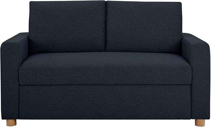 Serta Tulsa 66.1 Convertible Sleeper Loveseat Full Size Dreamcoil Comfort FingerGuard Pinch Point Protection Woven Fabric Navy Blue