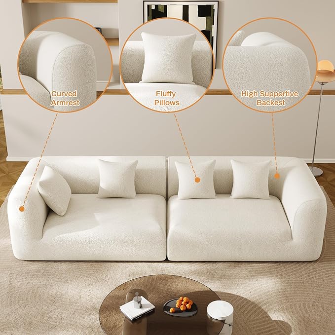 120 Curved Sectional Sofa Cream Cloud Couches Boneless Sectional Couch for Living Room Modular Curved Couch Oversized Comfy Modern Sofa Plush Chenille with 4 Pillows Beige