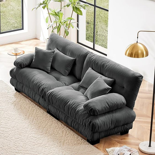Aoowow Modern Modular Sectional Sofa94.4 Oversized Loveseat CouchChenille Cloud Couches for Living RoomTufted 2 Seater Cloud Sofas with Deep Seat (Chenille Grey 2 Seater)