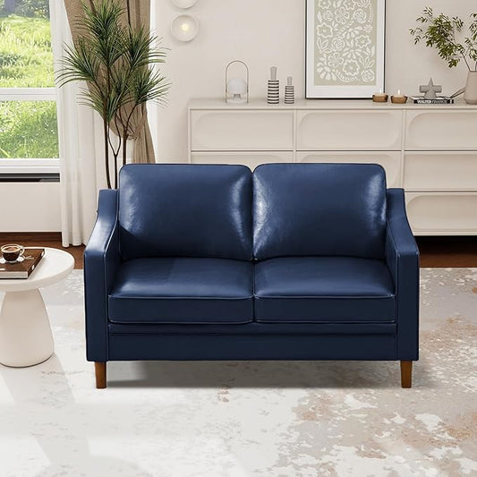 Kingfun 56 Faux Leather Sofa Loveseat Couch Mid Century Modern Love Seat Couches with Solid Wood Frame for Living Room &amp Bedroom Royal Blue