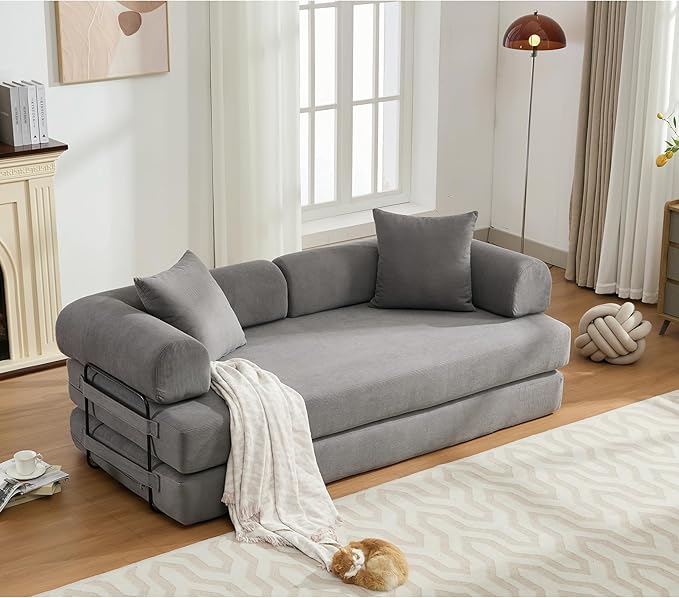 MYFUNSHOP Sleeper Sofa Bed4-in-1 Convertible Folding Boneless CouchFoldable Love Seat with Pillow Corduroy Floor Futon Couch for Living RoomBedroomLounge Studio