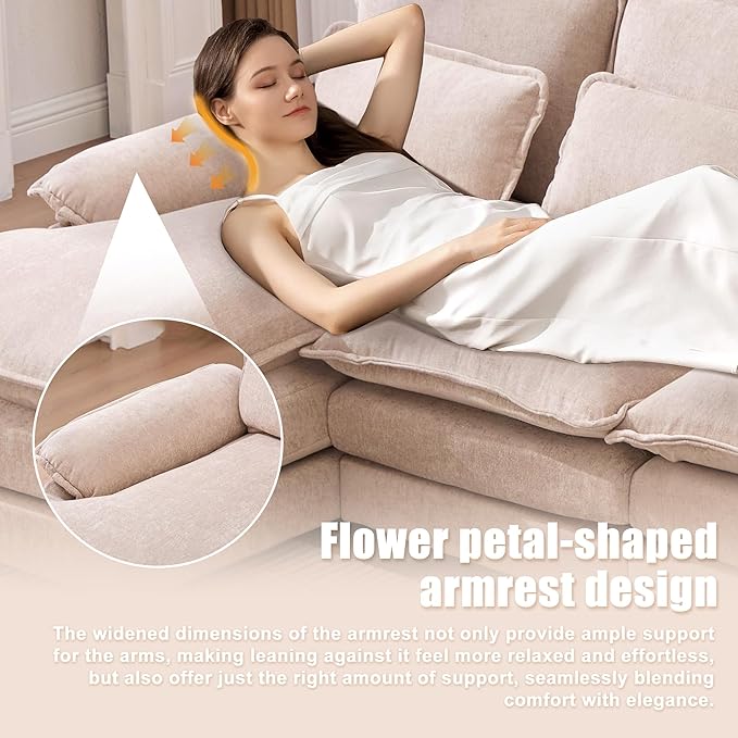 KEIKI 108 U-Shaped Chenille Modular Sectional Chenille Sofa with 2 Movable Ottoman &amp Pillows &amp 2 Side Pocket Oversized 4-Seater Couch with Memory Foam Cushion Easy Assembly for Living Room