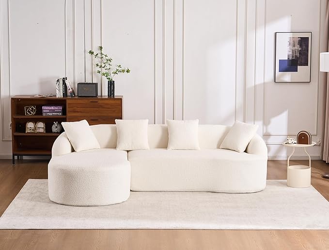 Ball &amp Cast 99 Modern Curved Sectional SofaFull Sponge Compression SofasCombining Chaise Longue with 3-Seater4 Seater Combined Couch W/ 4 Pillowsfor Living RoomApartmentWhite