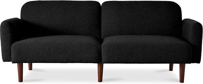Best Choice Products 77 Mid Century Modern Boucle Loveseat Sofa Couch Convertible Sofa Sleeper Bed w/Real Wood Removable Armrest - Midnight Black