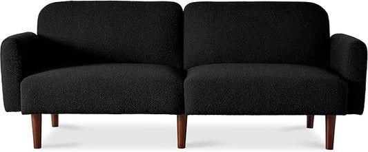Best Choice Products 77 Mid Century Modern Boucle Loveseat Sofa Couch Convertible Sofa Sleeper Bed w/Real Wood Removable Armrest - Midnight Black