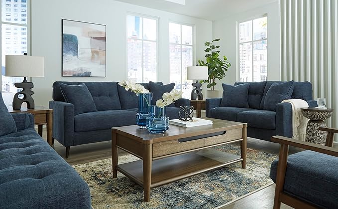 Signature Design by Ashley Bixler Classic Tufted Loveseat with Removable Cushions Blue