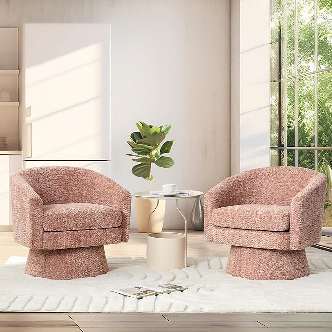 360°Swivel Accent Chair with ArmsCozy Round Chenille Fabric and Soft Cushion Arm Chair for Living Room Bedroom Reading