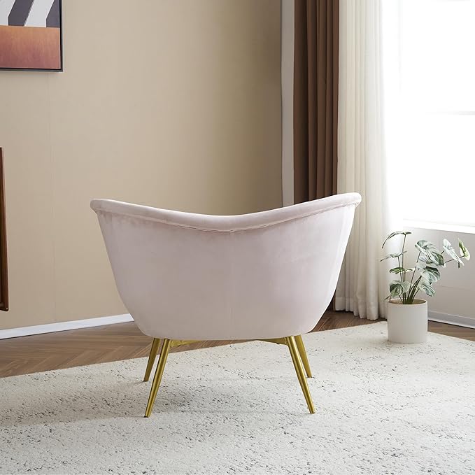 Modern Accent Chair for Living Room Lounge Chair for Bedroom with Gold Metal Legs Vanity Chair for Makeup Room Velvet Pink