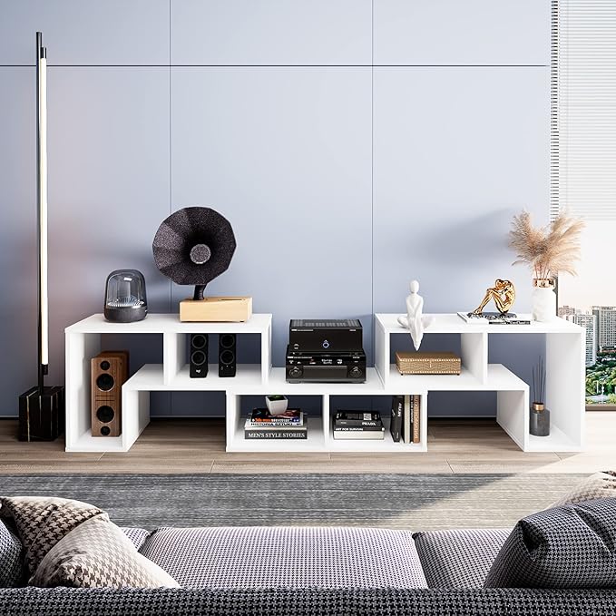 Tangkula 3 Pieces Console TV Stand Free-Combination Entertainment Center for 50 55 60 65 Inch TV Minimalist Modern TV Media Stand DIY Open Storage Bookcase Shelf for Living Room (White)
