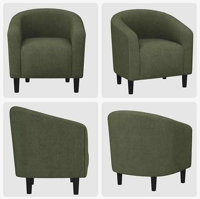 Yaheetech Barrel Chairs Furry Accent Chairs with Soft Padded Armrest for Living Room Bedroom Waiting Room Office Set of 2 Dark Green
