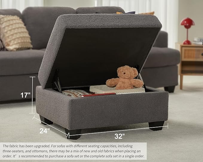 VanAcc Sofa Comfy Sofa with Extra Deep Seats Modern Sofa- Ottoman Couch for Living Room Apartment Lounge Grey Bouclé