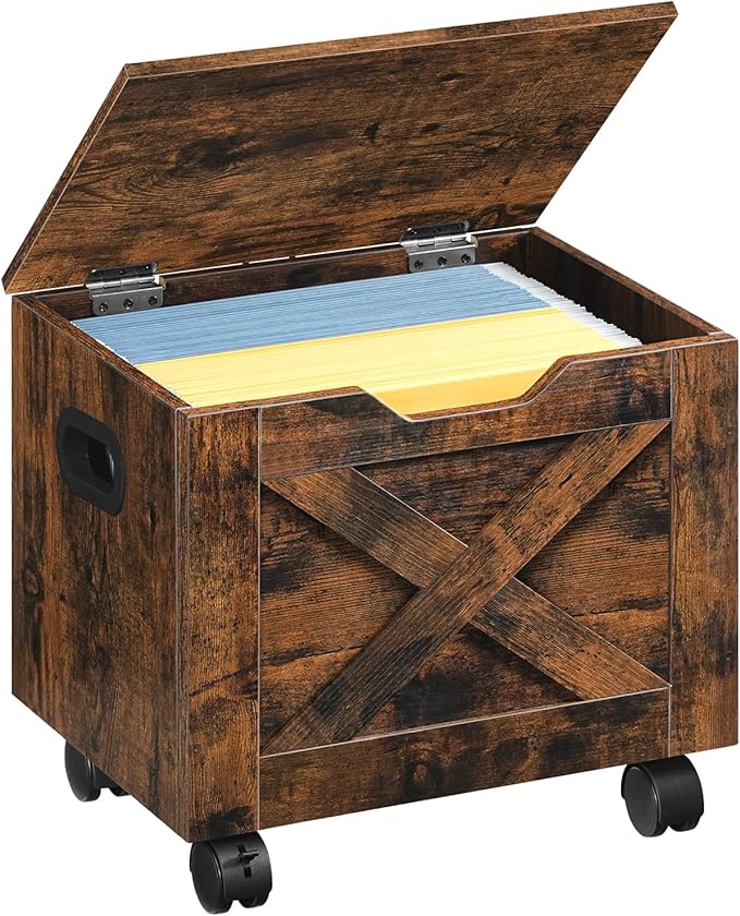 Rolling Filing Cabinet Small File Cabinet Under Desk with Single Drawer Hanging File Organizer for A4/Letter-Size Documents Organizer Box for Home Office Rustic Brown FCRB4001