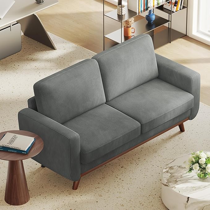 Vesgantti 68 Loveseat Sofa Dark Gray Comfy Corduroy Couch with Spring Cushion and Solid Wood Modern Extra Deep Seat for Bedroom Living Room Office