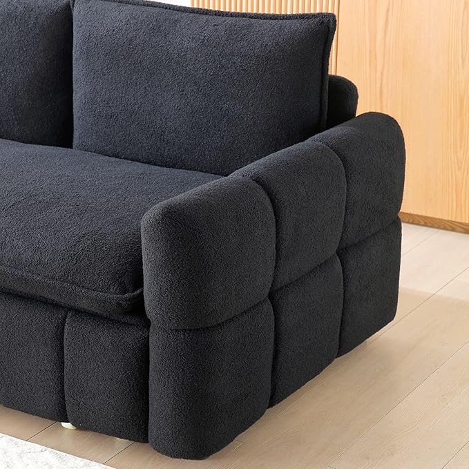 Black Convertible Sleeper Sofa Couch Full Size 3-in-1 Pull Out Sofa Bed for Living Room Small Space Loveseat for Home Office Bedroom Apartment