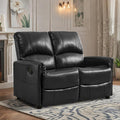 48 Manual Recliner Chair Set PU Leather Upholstered Reclining Sofa Chair with Cup Holders Side Pockets for Living Room Furniture Rest Reading Watching TV (Black Loveseat)