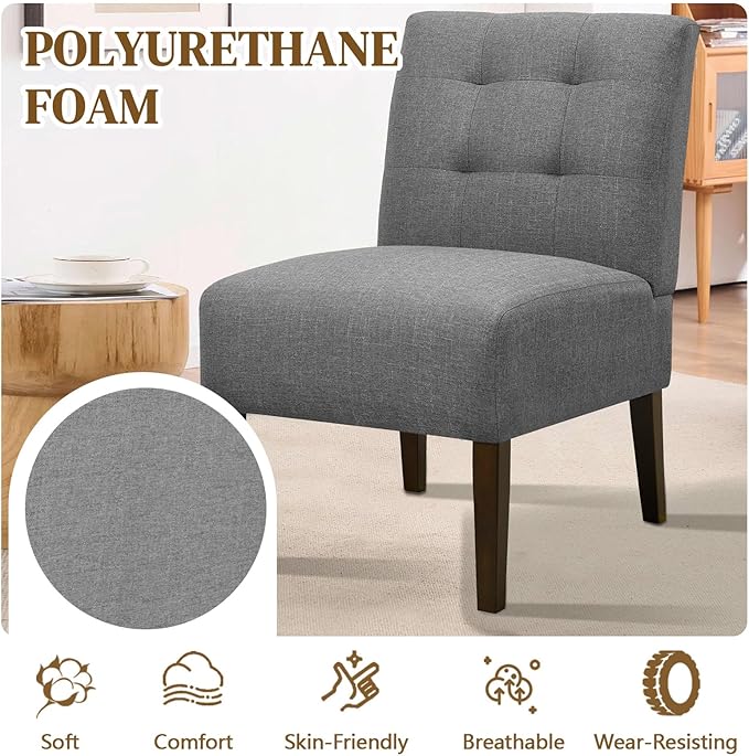 Anwick Gray Modern Accent Chair Mid Century Upholstered Living Room Chair with Wood Legs Comfy Small Accent Chair with Back for Small Spaces Office Bedroom Reading Spaces (Gray1)