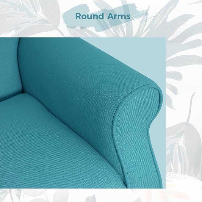 MELLCOM Mid Century Wingback Arm ChairModern Upholstered Fabric High Back Accent Chair with Wood LegsUpholstered Single Sofa Club Chair for Living Room Bedroom Home Office Teal