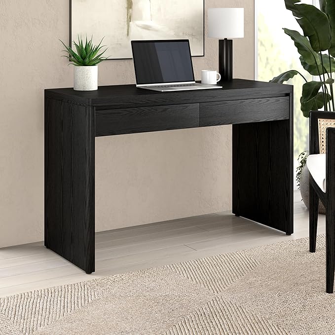 Henn&ampHart 48 Modern Rectangular Wooden Home Office Desk Computer Desk Writing Table with 2 Storage Drawers for Home Office Natural Black
