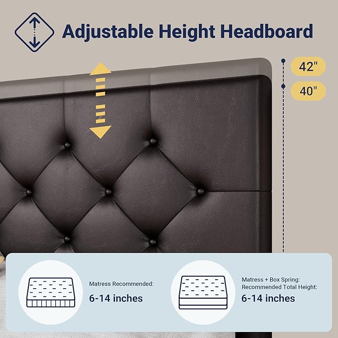 Allewie Upholstered Queen Size Platform Bed Frame with 4 Storage Drawers and Headboard Diamond Stitched Button Tufted Mattress Foundation with Wooden Slats Support No Box Spring Needed Black Brown