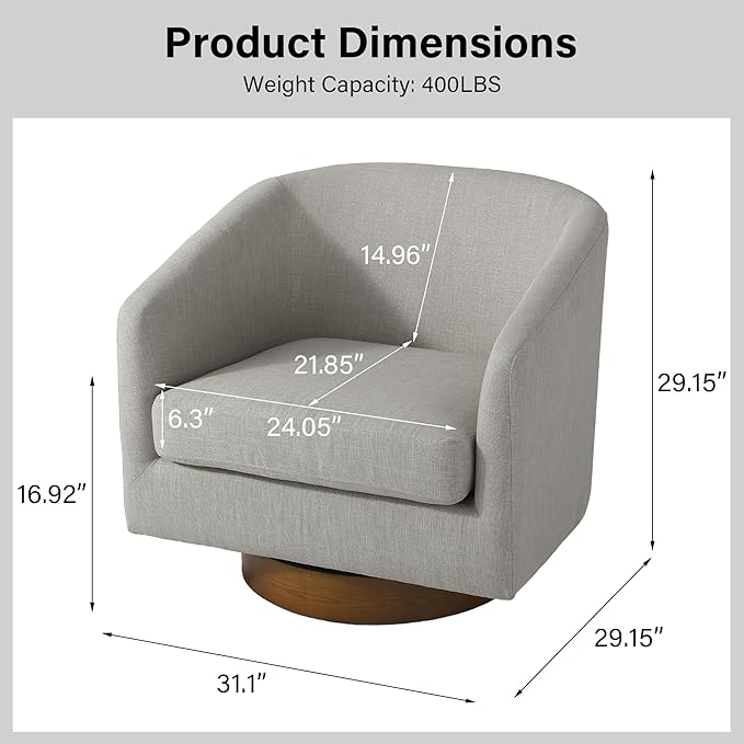 Swivel Barrel Chair Modern Round PU Leather Accent Armchair for Living Room Bedroom Oversized Comfy Club Reading Chairs for Adults (Fabric Khaki Set of 2)