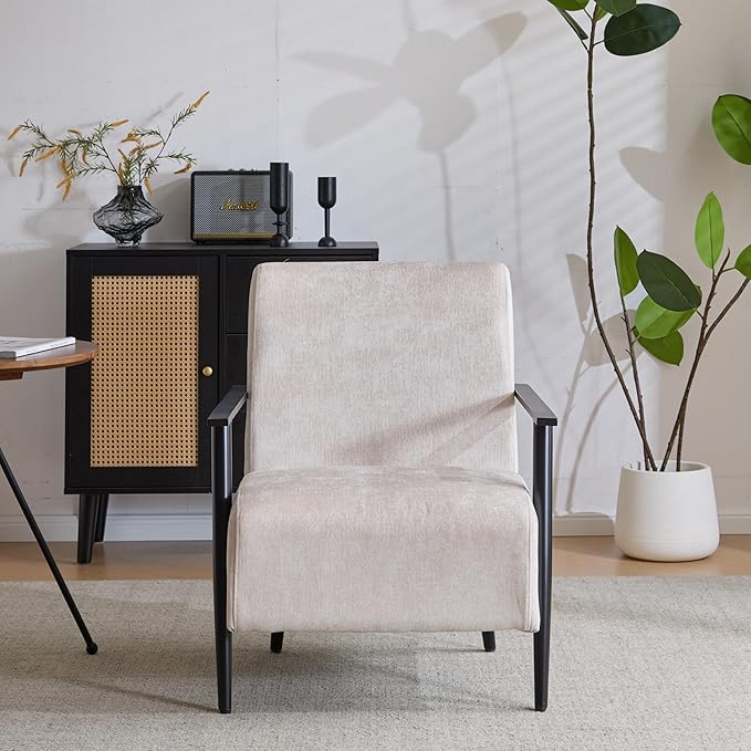 26.38 Modern Beige Lounge Chair with Polyester Upholstery and Sturdy Metal e Ideal for Living Room Bedroom or Office