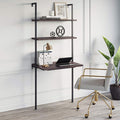 Nathan James Theo 2-Shelf Industrial Wall Mount Ladder Table Small Computer or Writing Desk Nutmeg/Matte Black