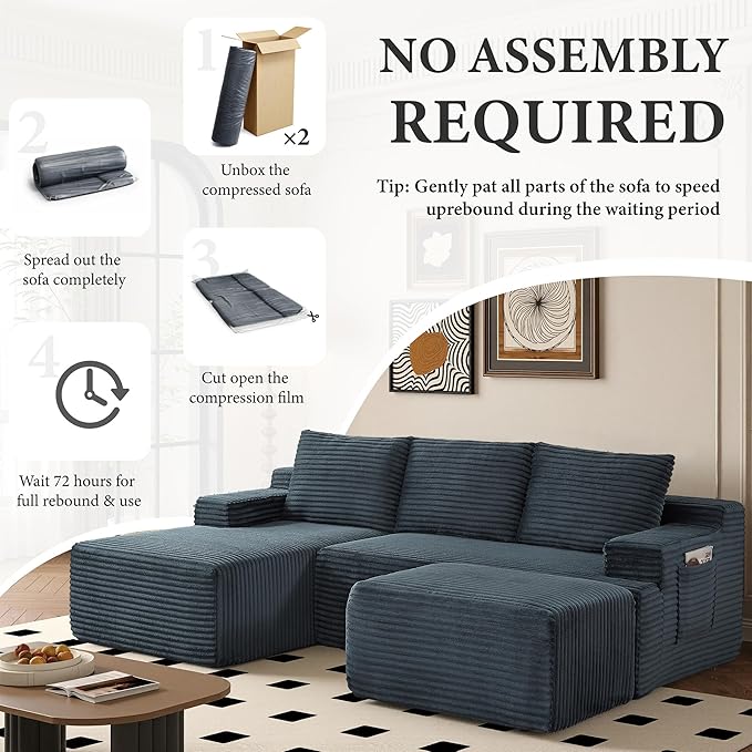 96''Sectional Couches for Living RoomModern Modular Sectional SofaUpholstered Boneless Couch Comfy Cloud Couch with L Shaped Chaise (Dark Grey 96''W Left Facing Chaise+Ottoman)