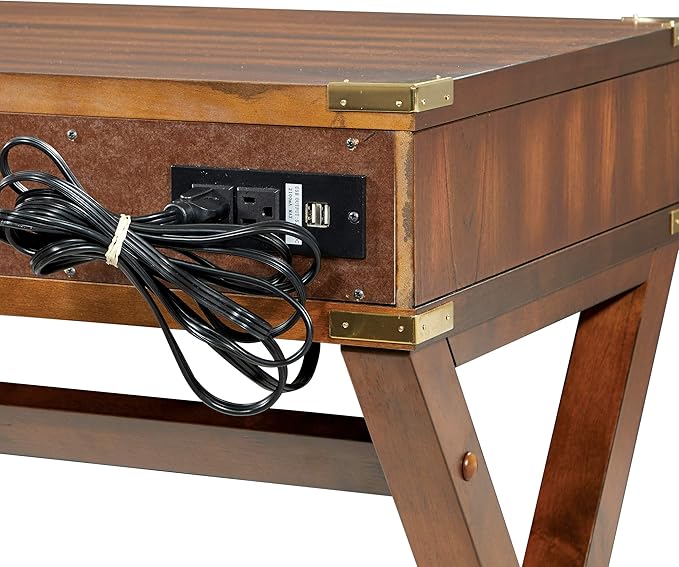OSP Home Furnishings Wellington 46-Inch Writing Desk with Power Hub and 3 Storage Drawers Toasted Wheat