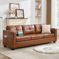TYBOATLE 88 W Faux Leather Couches for Living Room w/Side Pockets Mid-Century Modern Tufted Comfy Leather Couch w/USB and Wider Arms 3 Seater Sofa for Office Apartment Bedroom