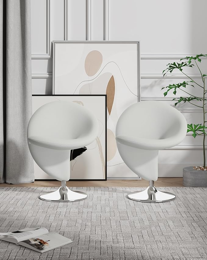 Manhattan Comfort Curl Swivel Accent Chair Set of 2 with 360° Turn Fully Assembled Upholstered in Wool Blend Modern Ergonomic Design with Polished Chrome Base Living Room &amp Office Set of 2 C