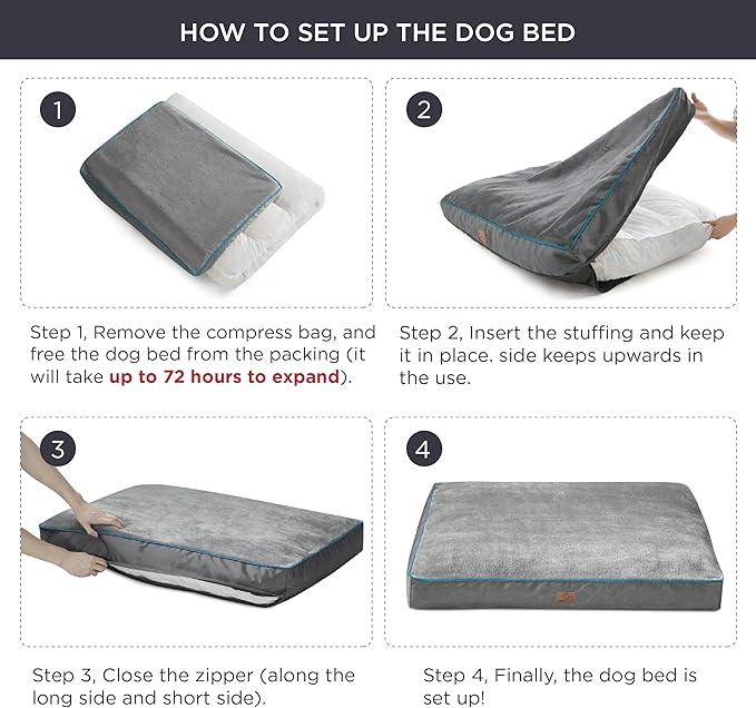 Bedsure Washable Dog Beds Large Sized Dog - 3 Inch Thicken Up to 80lbs Pet Mat Pillows with Removable Washable Cover Brown