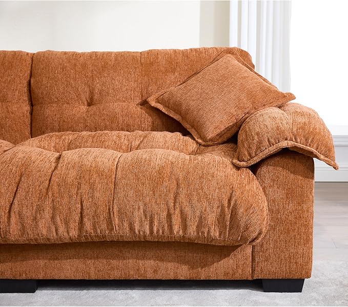 KIVENJAJA 90.5”W Oversized Cloud Loveseat Sofa Modern Chenille Tufted Deep Seat Sectional Couch Overstuffed Comfy Love seat with Pillows for Living Room Apartment Small Space Orange