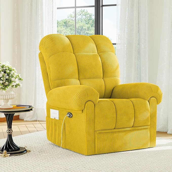 Power Recliner Chair Reclining Chair Comfy Corduroy Small Recliners for Small Spaces Adjustable Electric Recliner Chairs for Adults Electric Recliners with USB Port &amp Side Pockets Apricot