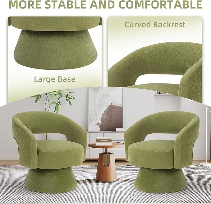 INZOY Swivel Barrel Chair Set of 2 Swivel Accent Chair with Thickened Soft Cushion Modern Chair with Velvet Comfy Round Accent Chair for Living Room Bedroom Green