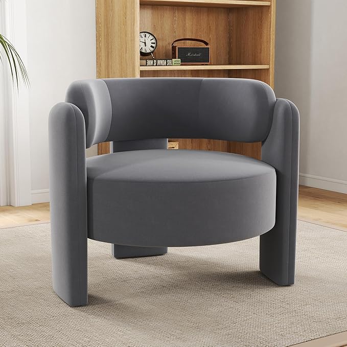 NOBPEINT Mid Century Modern Accent Barrel Chair Round Upholstered Leisure Armchair with Open Back for Living Room Bedroom Apartment Gray