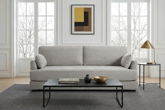 Kingfun 83 Chenille Sofa Modern Couch with Thickened Cushions Mid Century Couches with Solid Wood Frame Comfy Deeper Seats T-Cushion for Living Room and Bedroom Light Gray