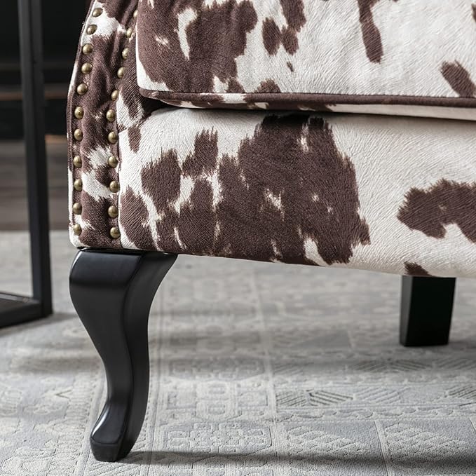 chairus Mid-Century Modern Accent Chair Comfy Tufted Single Sofa Chair Wingback Armchair with Pillow for Club Living Room Bedroom - Velvet Cow