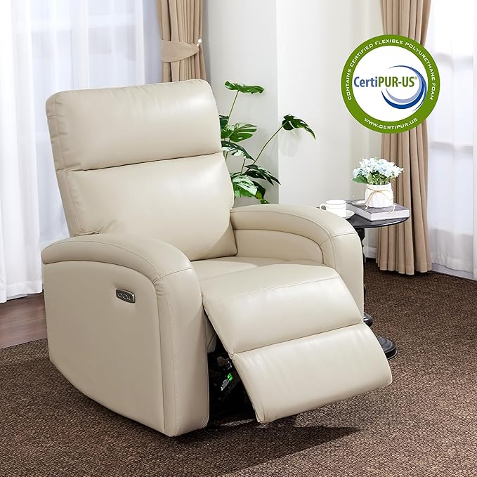 MCombo Zero Wall Recliner Chair Power Wall Hugger Recliner with USB &amp Type-C Dual Charge Ports for Small Space Living Room RV PR644 (Beige)