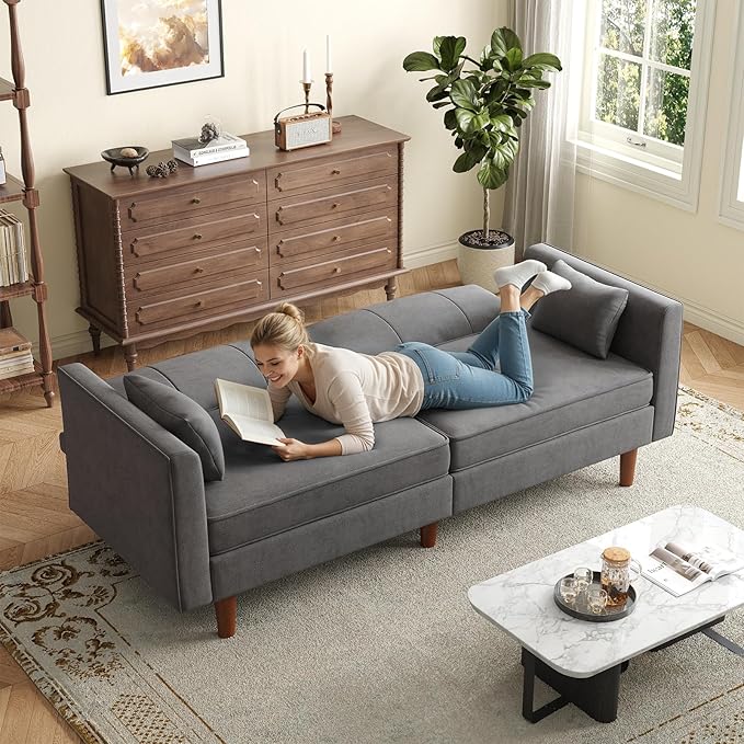 ONBRILL 71 Futon Sofa BedConvertible Sleeper Couch with Adjustable Backrest Folding Loveseat for Apartment Living Room Office Faux LeatherGrey