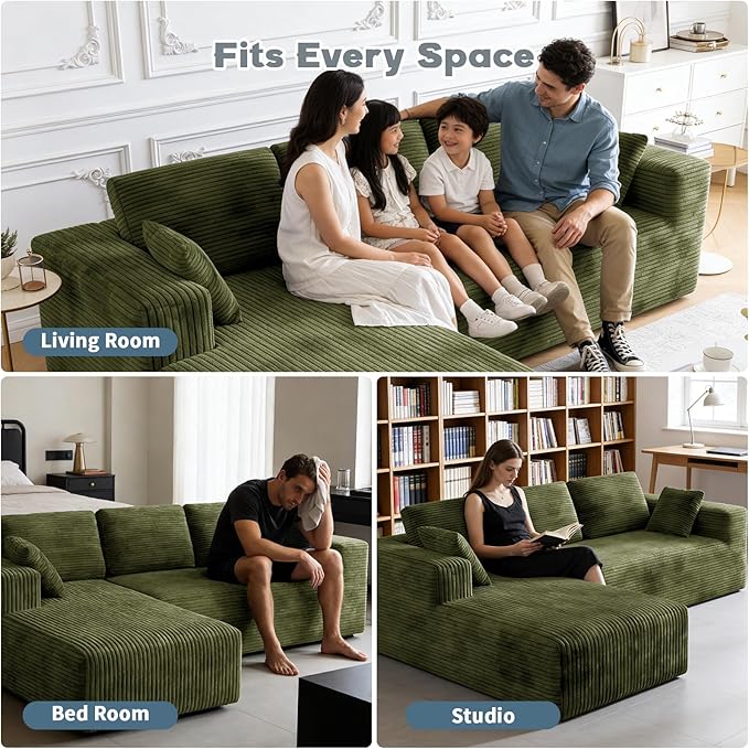 106 Corduroy Sectional Couch Boneless L Shaped Couch with Deep Seat Cloud Foam Sofa with Oversized Chaise Sectional Sofa No Assembly Needed for Living Room