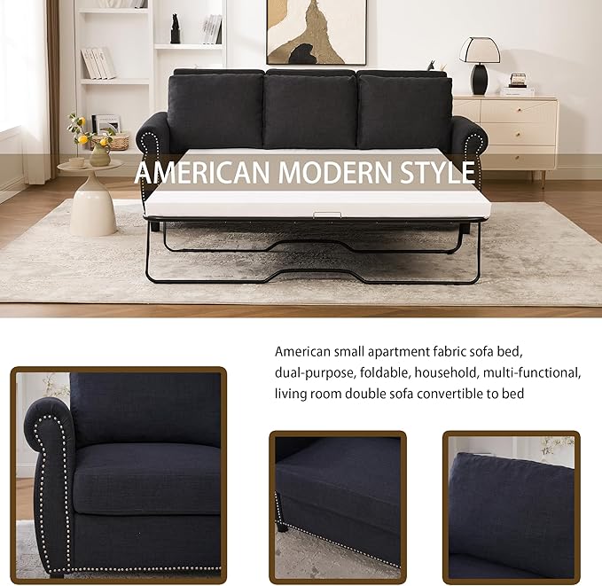 Pull Out Sofa Bed Queen Sleeper Couch with Memory Foam Mattress Large Sofa Sleeper Pullout Sofa Bed for Living Room Office (Deep Grey 81.5 Queen Size)