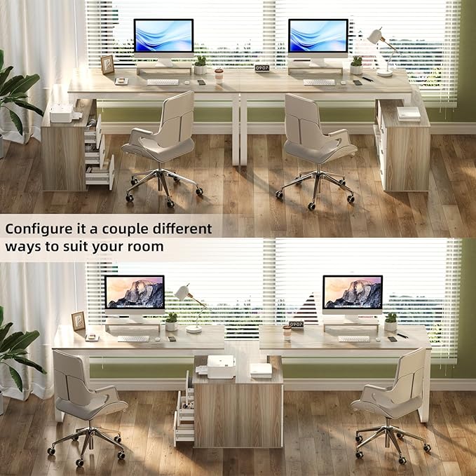 HOMBCK L Shaped Desk with Drawers and Shelves 55 Office Desk with Storage Removable Monitor Stand Reversible L Shaped Desk Corner Desk for BedroomHome Office White &amp Walnut