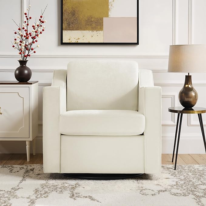 Swivel Accent Chair Mid Century Round Barrel Arm Chair for Living Room Comfy Chenille Club Single Sofa Chair for Bedroom-Beige