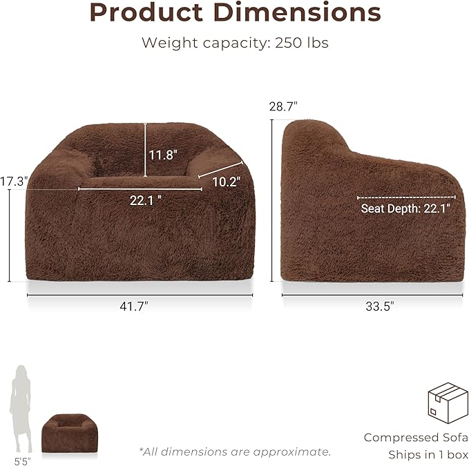Furniture of America Fexon Modern Upholstered 1-Seater Foam Sofa Chair with Curved Arm Compressed Couch in a Box No Assembly Required for Living Room Home Theater and Office Cedar Brown
