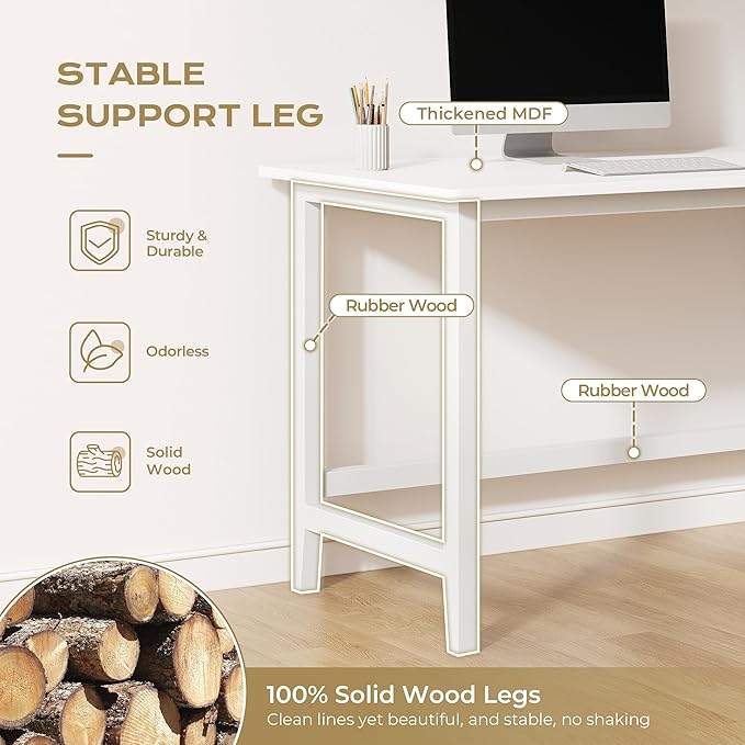 IOTXY Reversible L-Shaped Office Desk - 53 Modern Corner Computer Table with Storage Shelves Solid Wood Legs Home Writing &amp Study Workstation White
