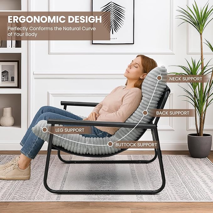 tantohom Sling Accent Chair Arm Chair Living Room Chair with Metal FrameReading Accent ChairModern Bedroom Chair for Bedroom Living Room and Office. (Grey)