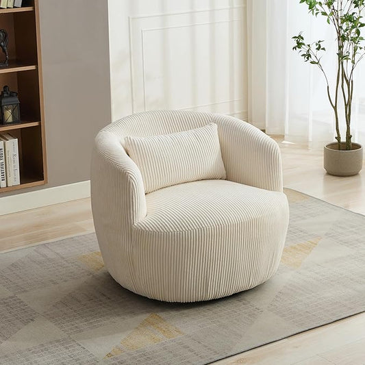 360° Swivel Armchair with Accent Pillow – Premium Corduroy Fabric Sturdy Metal Base &amp High-Density Foam – Ergonomic Lounge Chair for Living Room Office Bedroom – Easy Assembly
