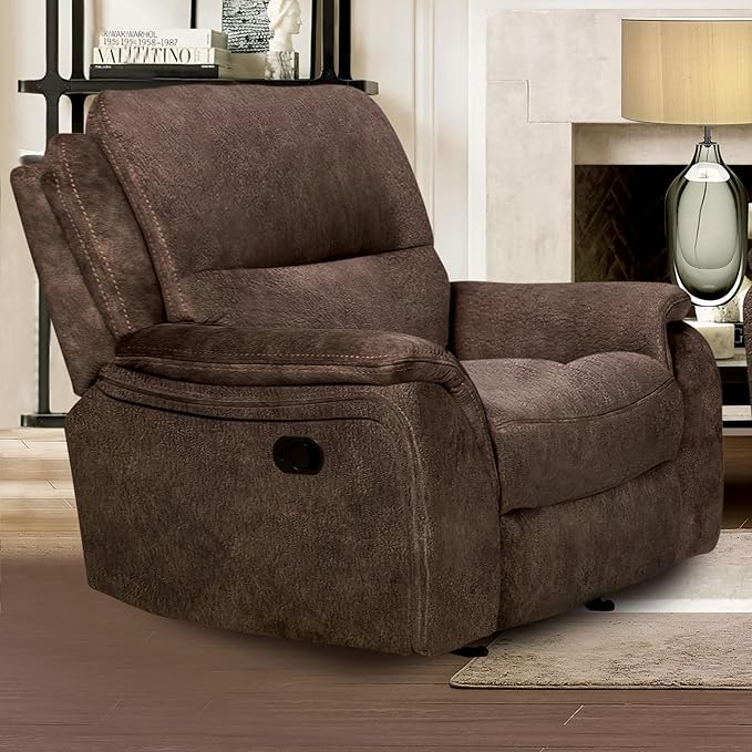 Furniture of America Rock Haven Fabric Upholstered Power Recline Chair with Pillow Top Arms for Living Room Home Office Dark Brown