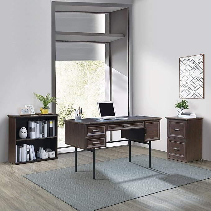 OSP Home Furnishings Jefferson Executive Office Desk with Power Hub and Lockdowel Fastening System Espresso