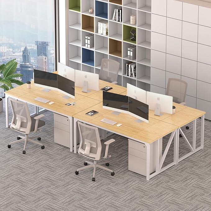 70 Computer Desks Large Wooden Home Office Desk with Thicker Tabletop and Metal Frame Writing Work Computer Study Table Desk for Home and Office Easy Assembly (Natural + White Metal Frame)